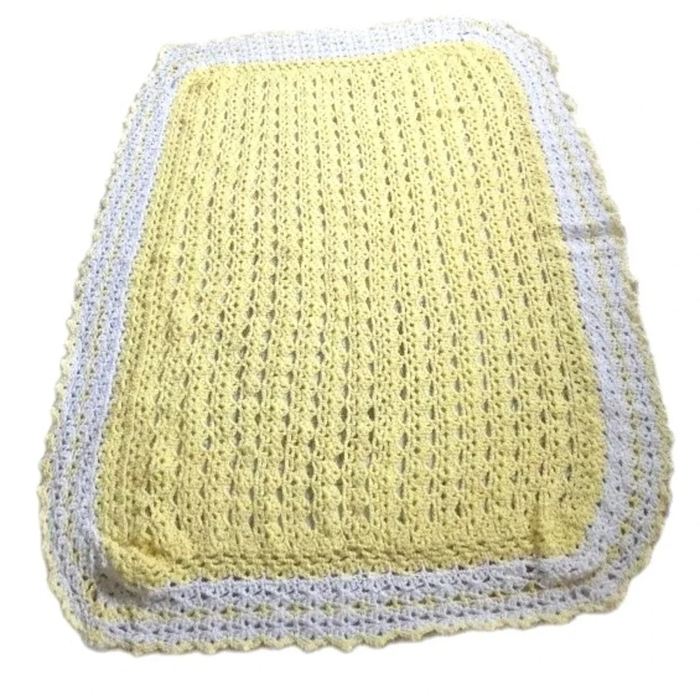 Yellow & White Baby Blanket  Handmade Crochet 57